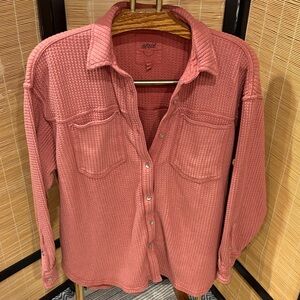 Aerie Dusty Rose Waffle Knit Button-Down Shirt